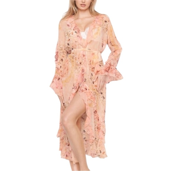 Victoria's Secret Other - NWT Victoria's Secret Floral Ruffle Sheer Long Robe M/L